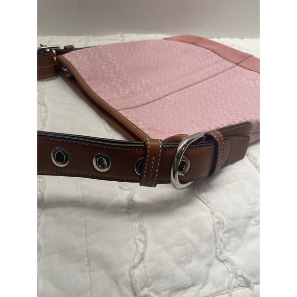 Vintage Coach Pink Signature "C" Jacquard Shoulder Bag Purse Y2K 11x10" - Picture 4 of 10